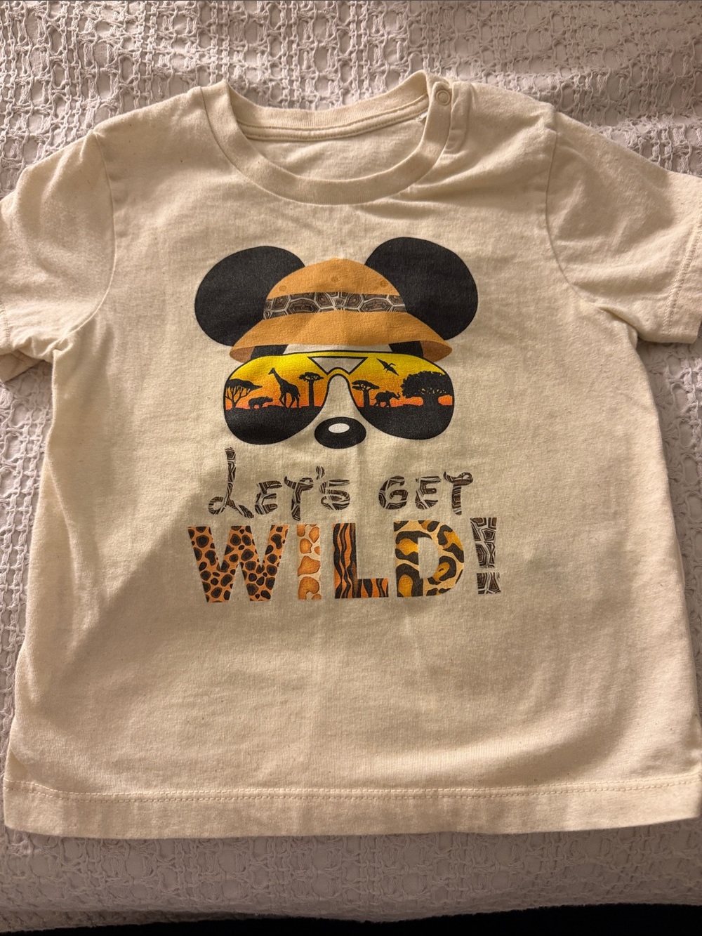 Safari Mickey Graphic Tee - Cream with Black & Orange Print